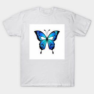 Butterfly Art Blue & Black of Simple White Background T-Shirt